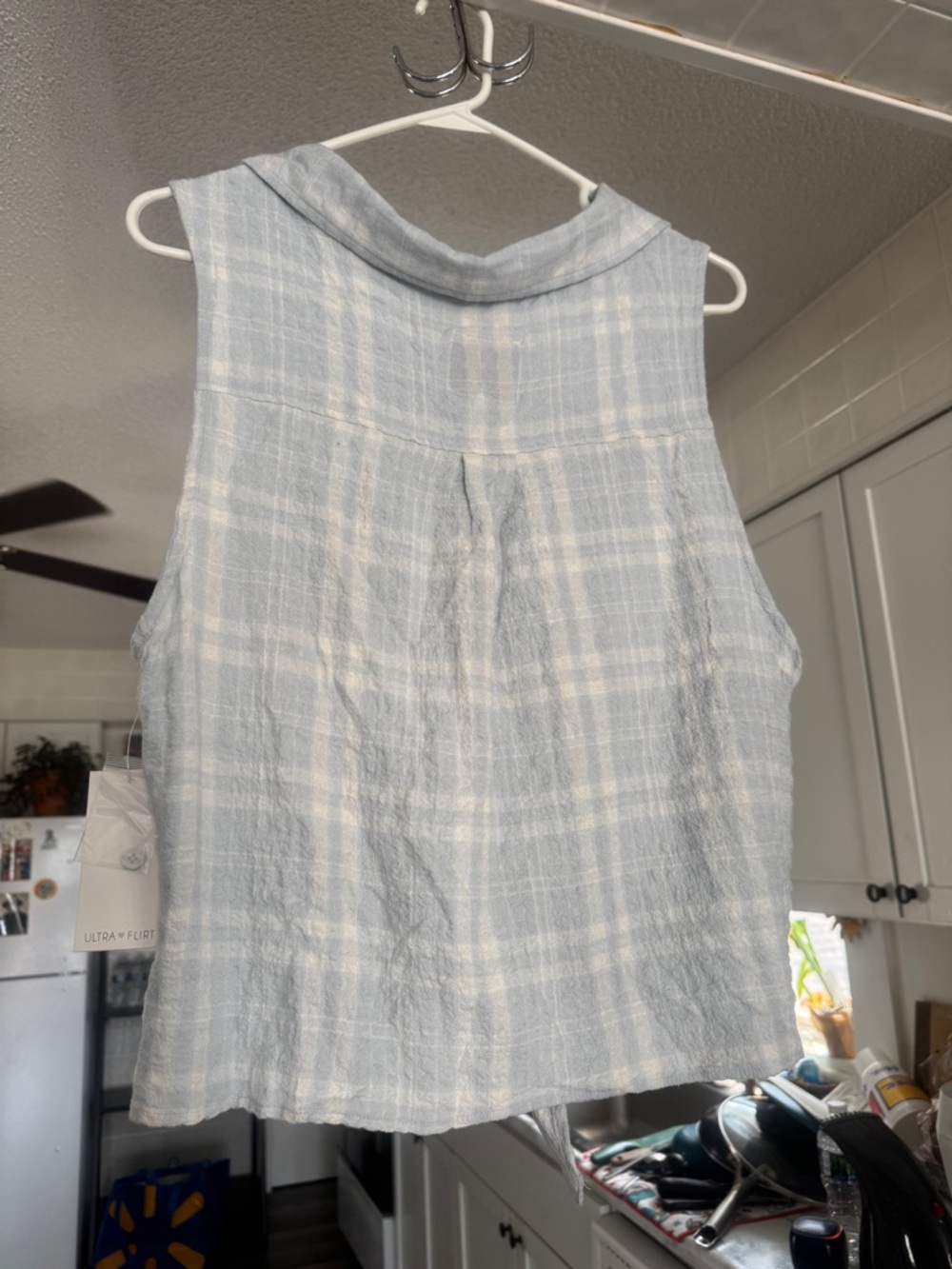 NWT Ultra Flirt Coastal Cowgirl Blue Plaid Tie Front Sleeveless Top 1X - Picture 8 of 12